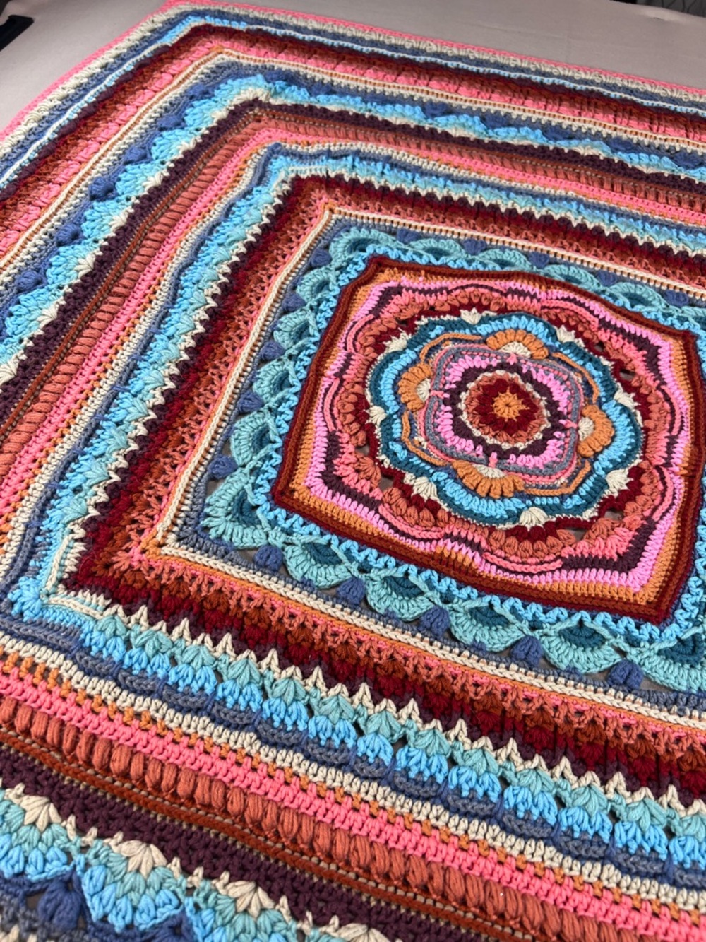 Handmade Crochet Throw Blanket Mandala Boho Multicolor 36x36 Afghan - Picture 14 of 15